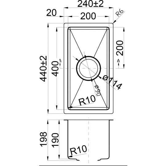  EDEN SINGLE BOWL ABOVE / UNDERMOUNT SINK (R10 CORNER) - PS200R