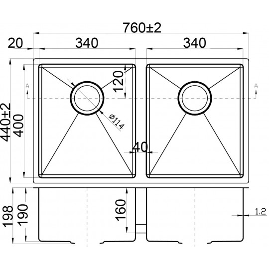  EDEN DOUBLE BOWLS ABOVE / UNDERMOUNT SINK (R10 CORNER) - PS340DR