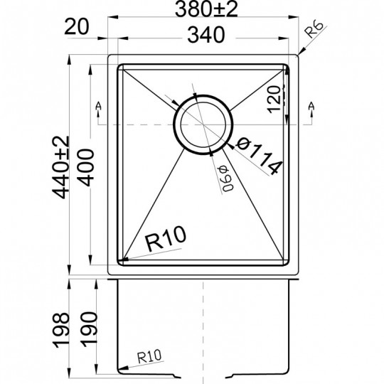  EDEN SINGLE BOWL ABOVE / UNDERMOUNT SINK (R10 CORNER) - PS340R