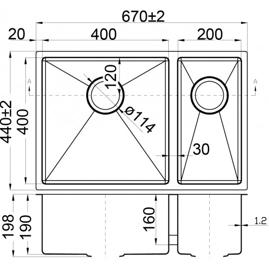  EDEN ONE AND HALF BOWLS ABOVE / UNDERMOUNT SINK (R10 CORNER) - PS670DR