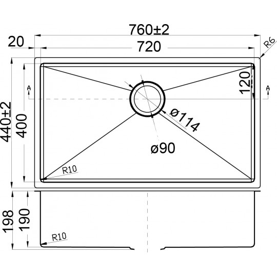  EDEN SINGLE BOWL ABOVE / UNDERMOUNT SINK (R10 CORNER) - PS720R
